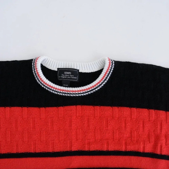 Vintage Sears Black/Red/Cream Knit  Crewneck Sweater Size 44 L - Picture 10 of 12